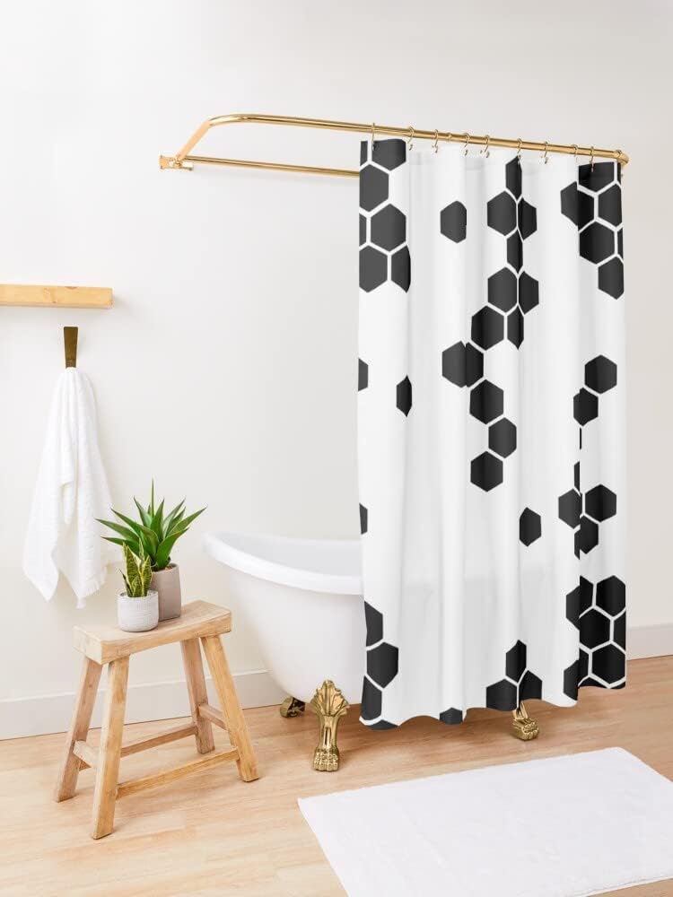 Honeycomb Future Hexagon Shower Curtain In Geometric Futuristic Pattern, Home Bathroom Decorations For Bathtub
