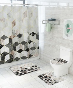 Honeycomb Printed Marble Shower Curtain, Geometric and Modern Design for Bathroom