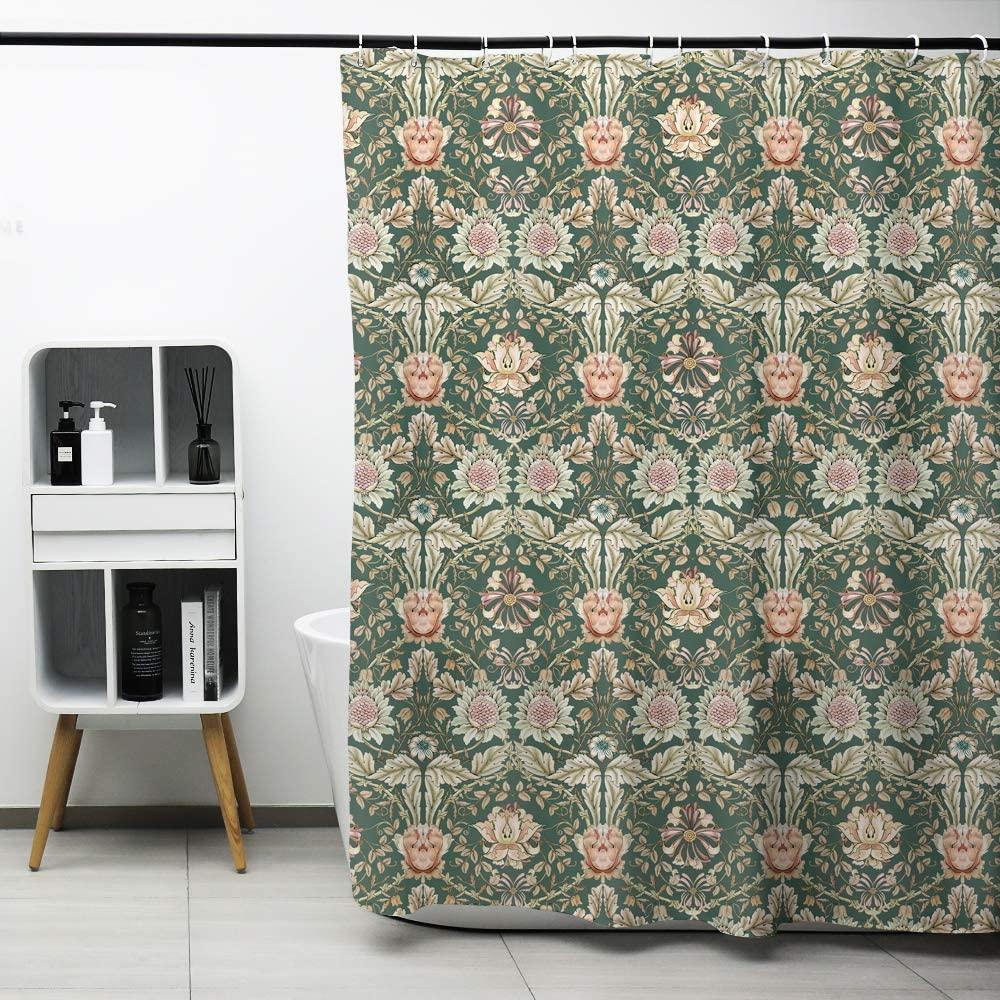 Honeysuckle Shower Curtain by Obal - Green Background Bathroom Water Decor