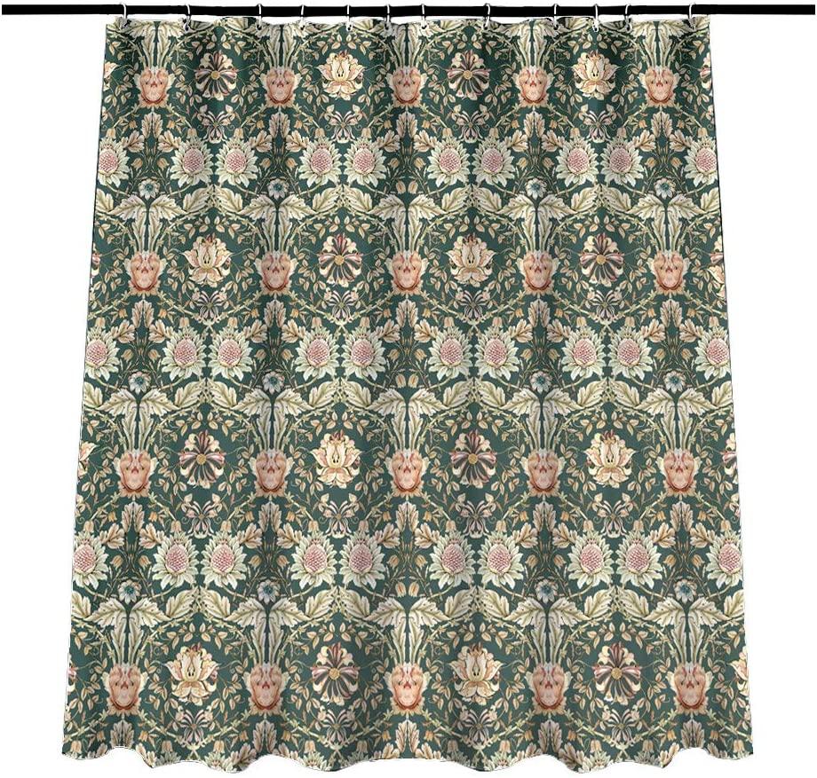Honeysuckle Shower Curtain by Obal - Green Background Bathroom Water Decor