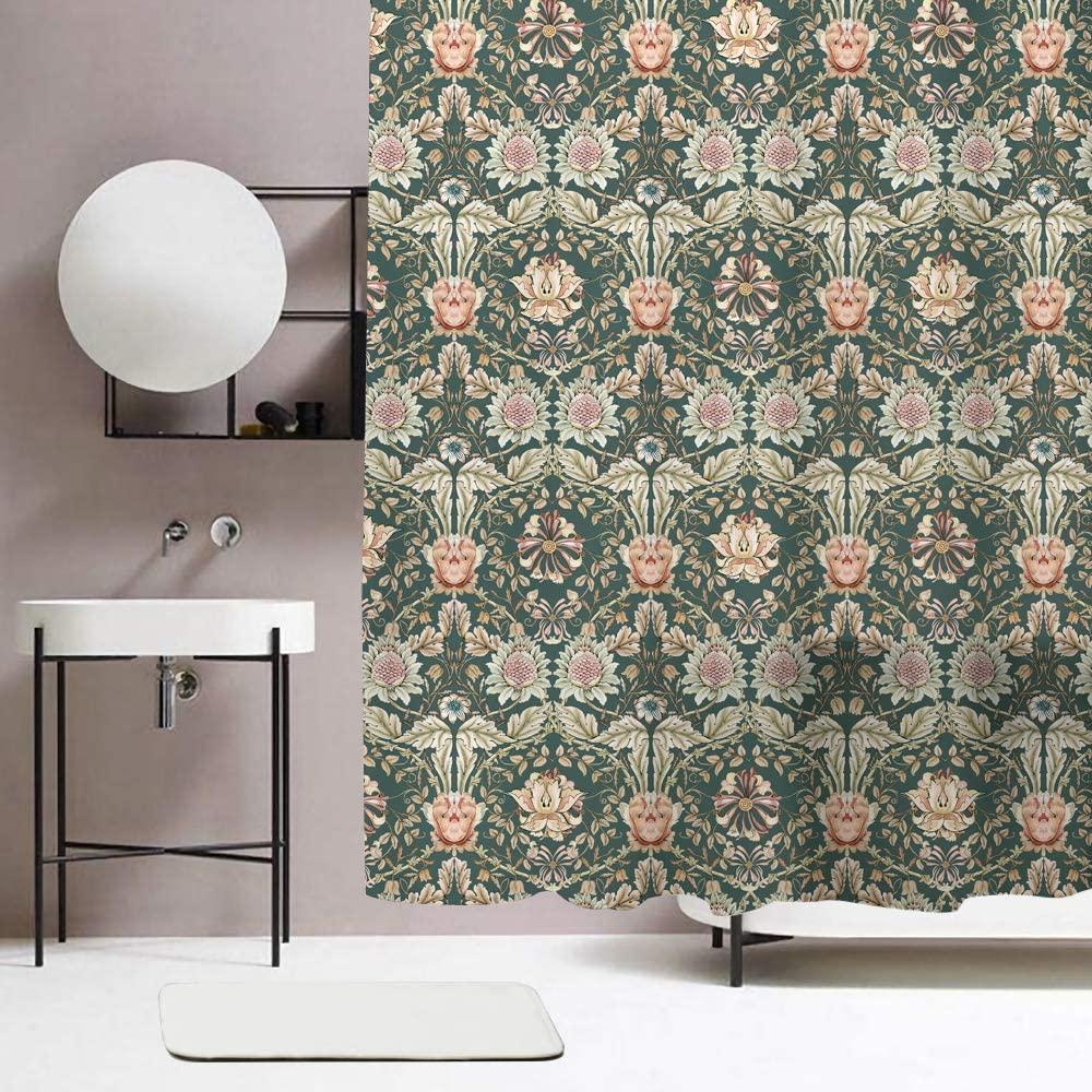 Honeysuckle Shower Curtain by Obal - Green Background Bathroom Water Decor