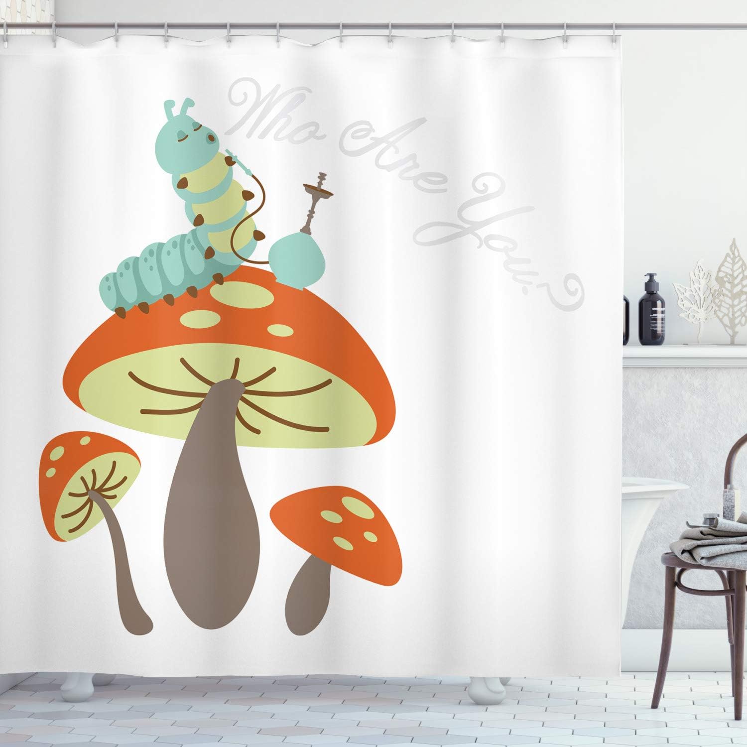 Hookah Smoking Caterpillar Mushroom Alice In Wonderland Character Shower Curtain