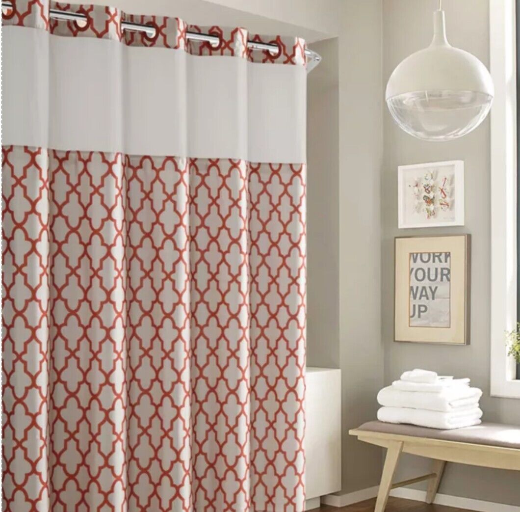 Hookless Monaco Fabric Shower Curtain With Liner For Easy Installation, Water Repellent Fabric