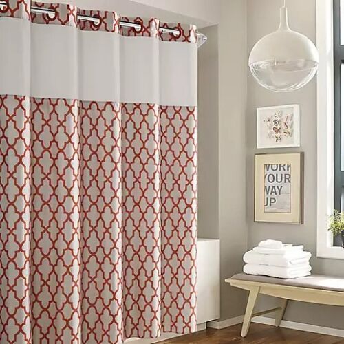 Hookless Monaco Fabric Shower Curtain With Liner For Easy Installation, Water Repellent Fabric