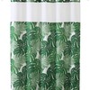 Hookless Palm Leaf Shower Curtain With Peva Liner In Green, Waterproof Fabric For Bathroom Decorr
