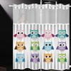 Hookless Shower Curtain With Cartoon Owl Print, Snap-In And See Through Top Window, Family-Friendly
