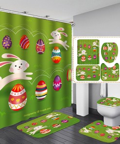 Hopping Rabbit Painted Eggshell Waterproof Shower Curtain For Easter Bathroom Decorr, Fun Fabric Curtain