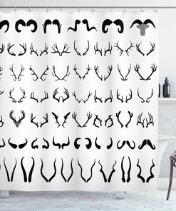 Horns Of Antelope Buffalo Shower Curtain With Vintage Print