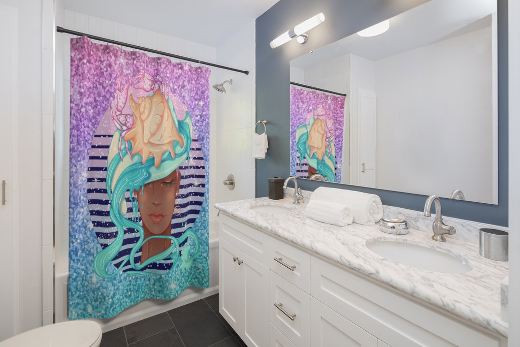 Horoscope Shower Curtain With Cancer African American Girl Design For Unique Bathroom Decor - Image 2