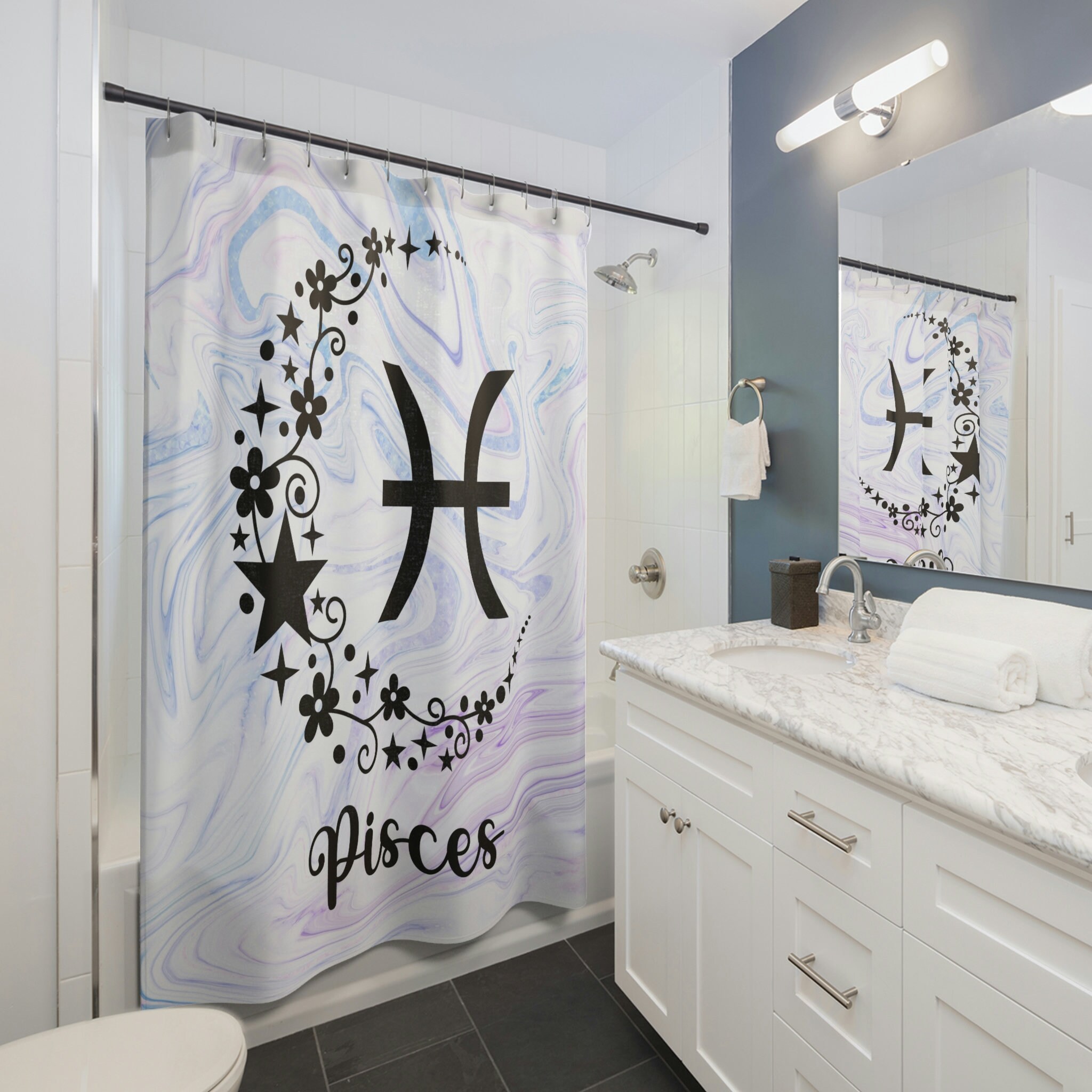 Horoscope Star Sign Gifts for Pisces Birthday Shower Curtain