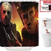 Horror Movie Themed Halloween Shower Curtain - Scary Freddy And Jason With Toilet Sticker And Gift