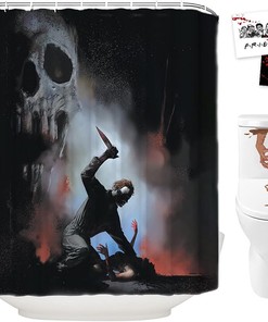 Horror Movie Themed Halloween Shower Curtain - Scary Michael Myers With 2 Postcards And Gift
