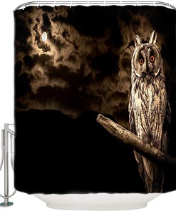 Horror Owl Waterproof Shower Curtain With Decorative Curtain For Bathtubs, Hotel Decor