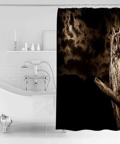 Horror Owl Waterproof Shower Curtain With Decorative Curtain For Bathtubs, Hotel Decor