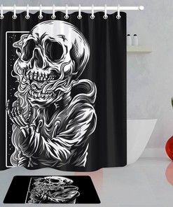 Horror Skeleton Skull Shower Curtain - Creepy And Scary Bathroom Decor