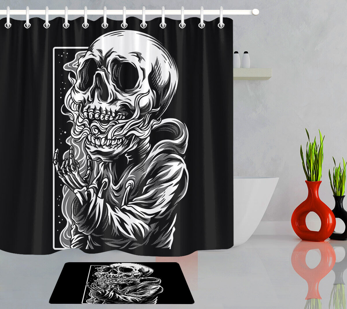 Horror Skeleton Skull Shower Curtain - Creepy And Scary Bathroom Decor
