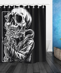 Horror Skeleton Skull Shower Curtain - Creepy And Scary Bathroom Decor