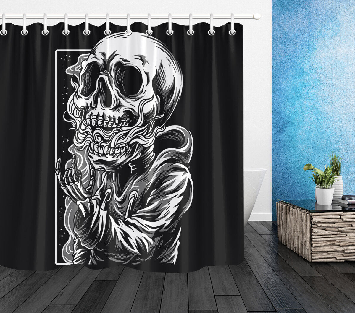 Horror Skeleton Skull Shower Curtain - Creepy And Scary Bathroom Decor