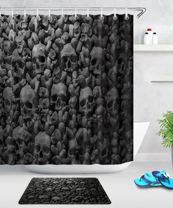 Horror Skull Wall Pattern Fabric Shower Curtain For Halloween