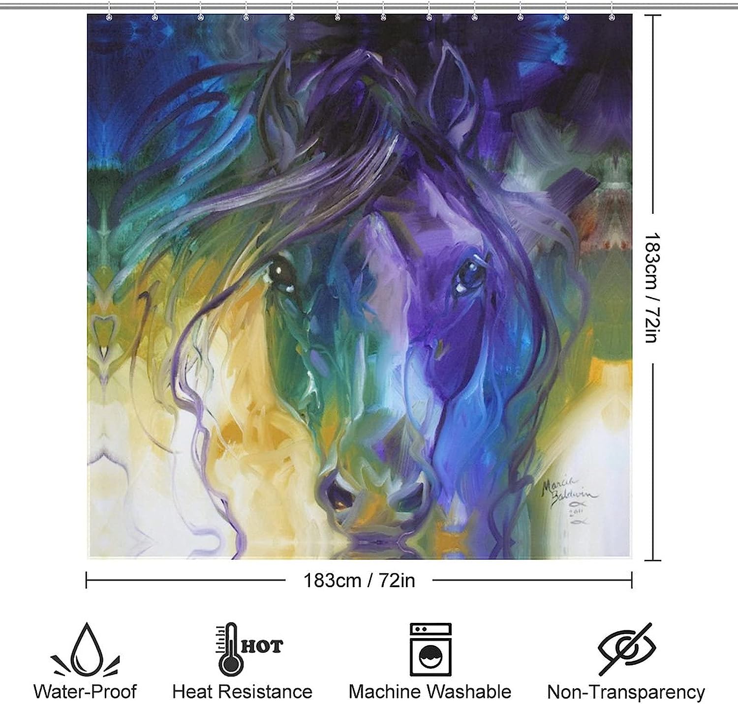 Horse Art Rustic Bathroom Shower Curtain For Animal Themed Decor - Image 2