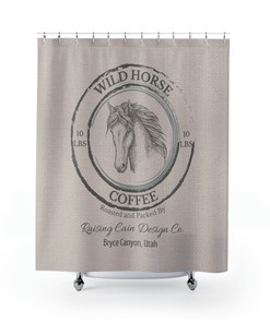 Horse Coffee Shower Curtain - Farmhouse Theme Bathroom Decor with Equine Accents