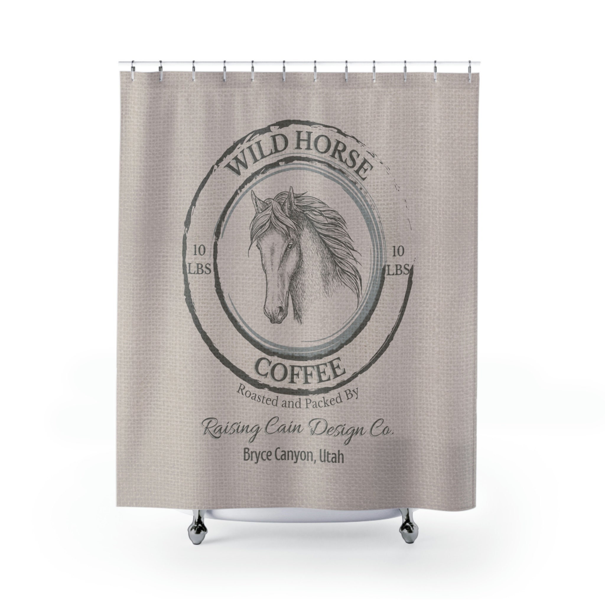 Horse Coffee Shower Curtain - Farmhouse Theme Bathroom Decor with Equine Accents