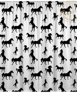 Horse Curtains - Black And White Print Window Treatments For Kids Bedrooms