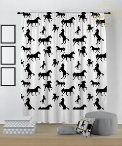 Horse Curtains - Black And White Print Window Treatments For Kids Bedrooms