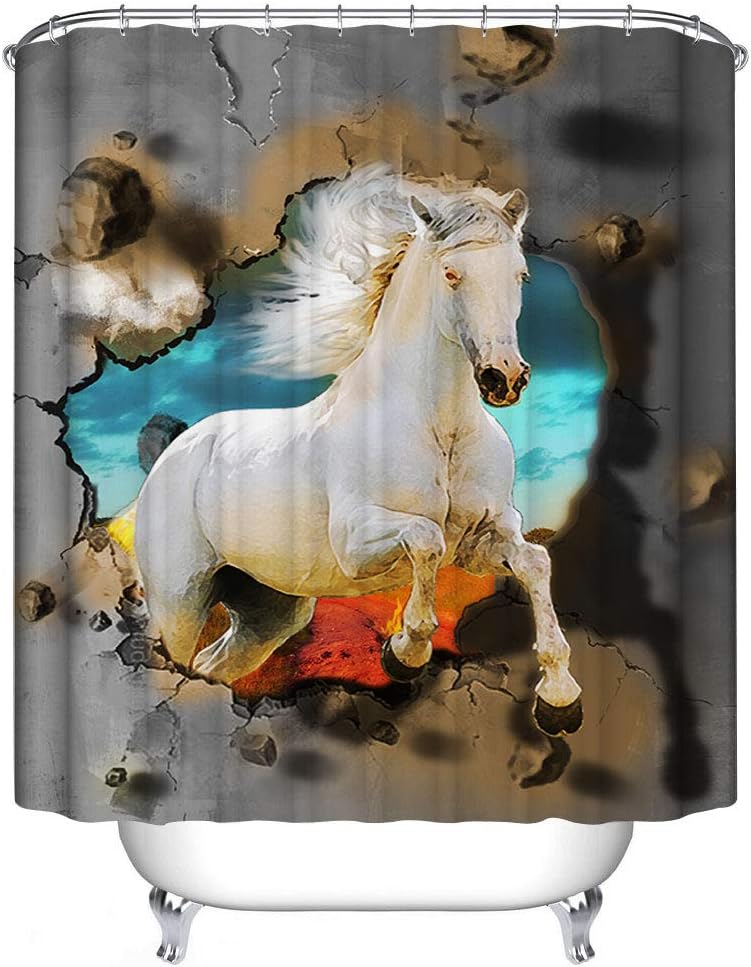 Horse Design Animal Shower Curtain Art Bathroom Decor Waterproof Fabric