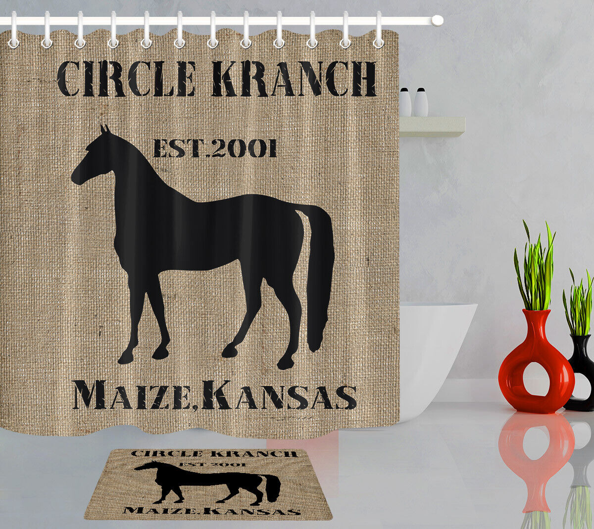 Horse Farm Animal Pattern Print Shower Curtain For Bathroom Decor