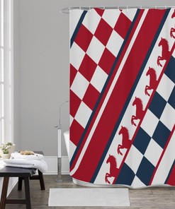 Horse Lover Checker Shower Curtain - Equestrian Themed Bathroom Decor