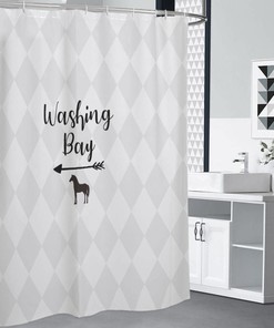 Horse Lover's Bathroom Shower Curtain with Rustic Washing Bay Pattern 