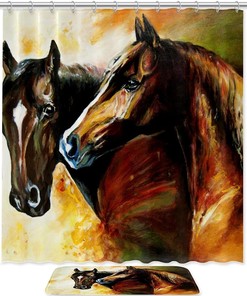 Horse Oil Painting Shower Curtain Mat - Bathroom Shower Accessory