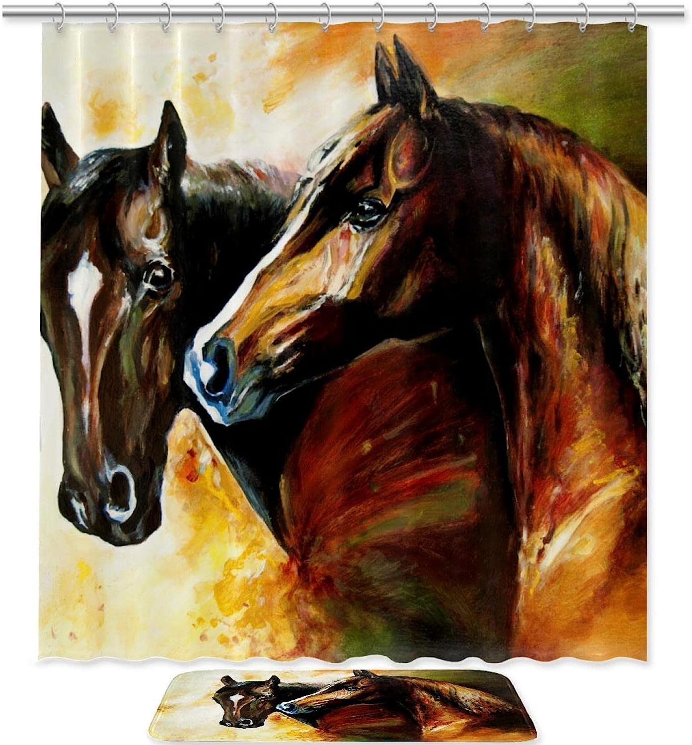 Horse Oil Painting Shower Curtain Mat - Bathroom Shower Accessory