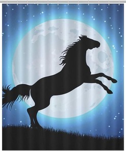 Horse On The Moon Shower Curtain - Waterproof Bath Decoration