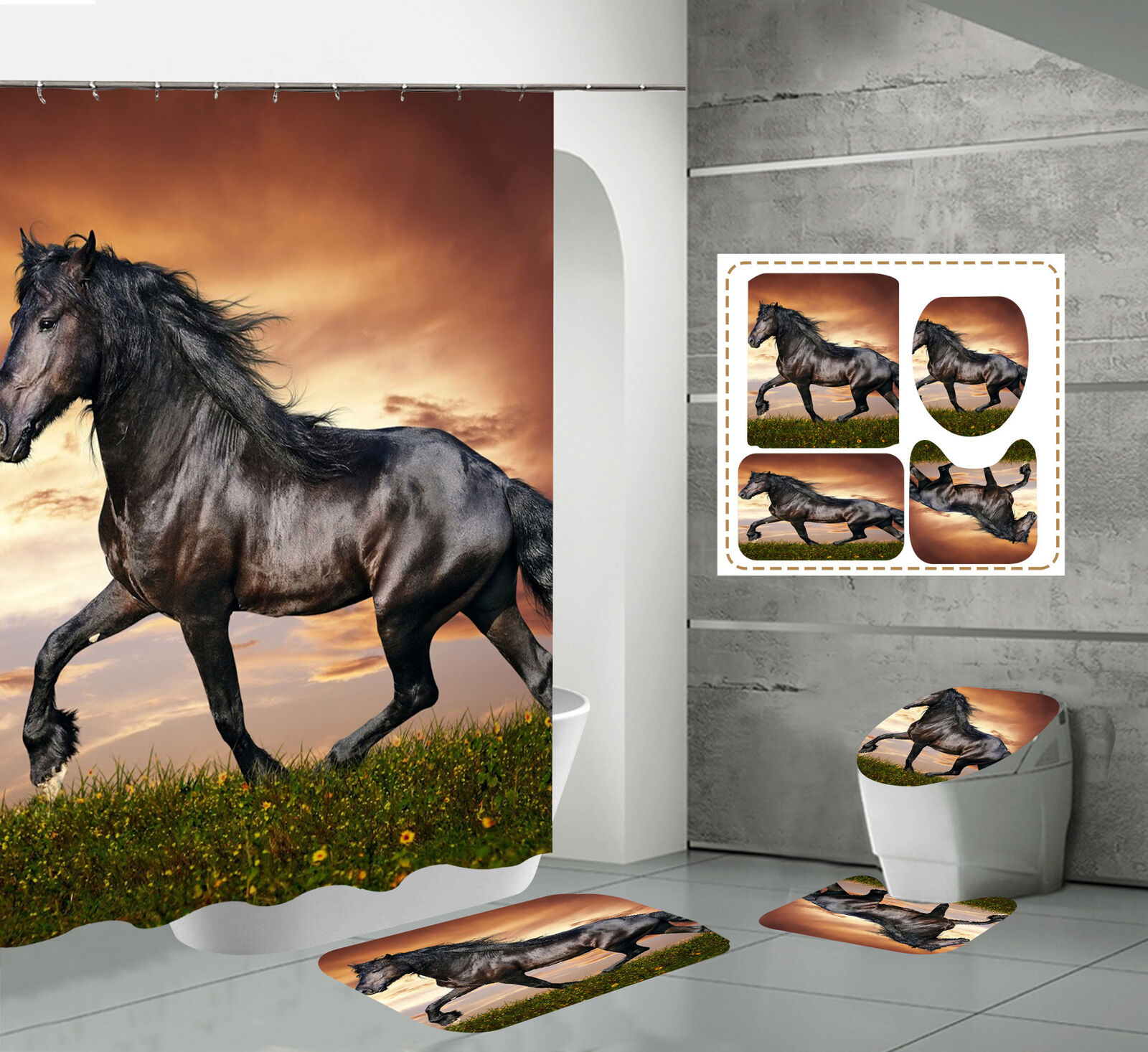 Horse Prairie Animal Print Shower Curtain - Rustic Bathroom Decor