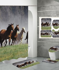 Horse Prairie Forest Print Shower Curtain - Rustic Bathroom Decor