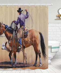 Horse Print Waterproof Fabric Shower Curtain for Bathroom Decor