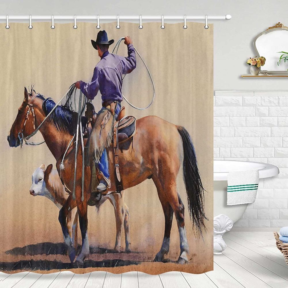 Horse Print Waterproof Fabric Shower Curtain for Bathroom Decor