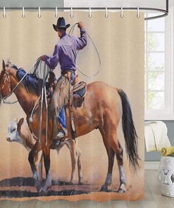 Horse Print Waterproof Fabric Shower Curtain for Bathroom Decor