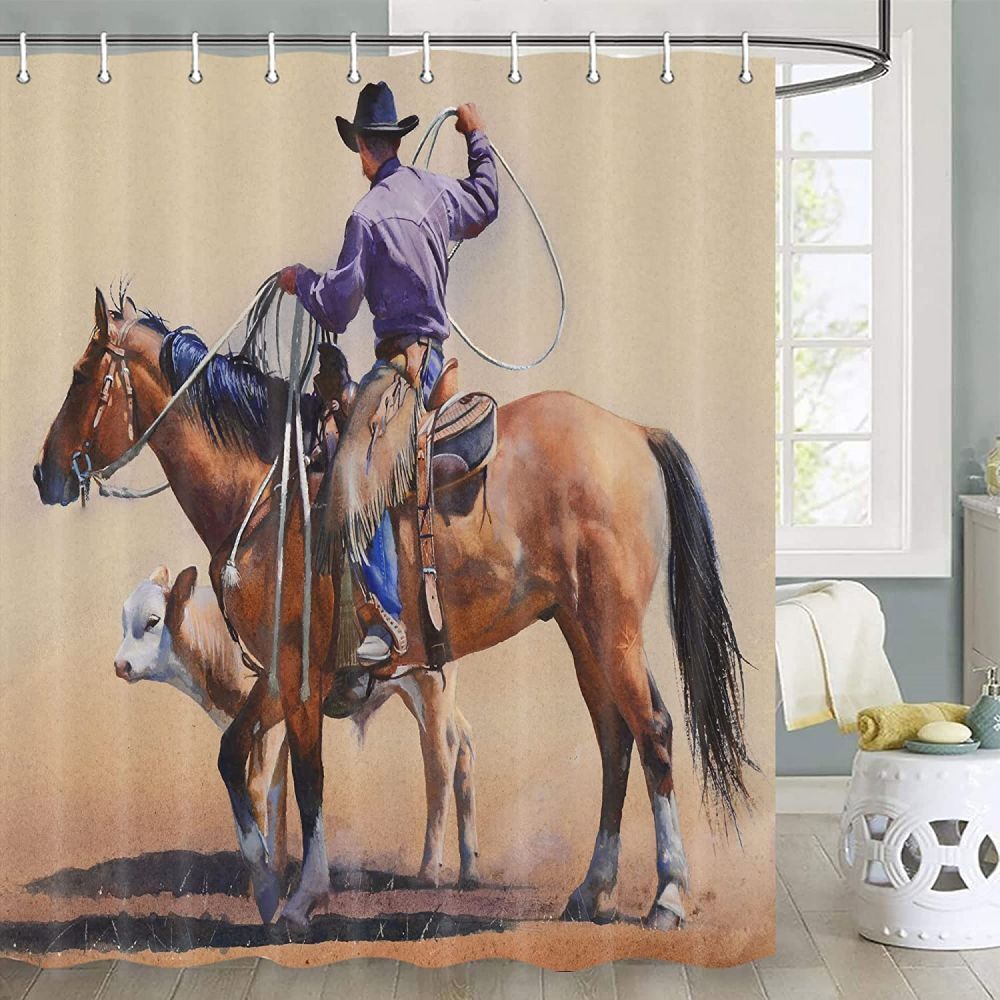 Horse Print Waterproof Fabric Shower Curtain for Bathroom Decor