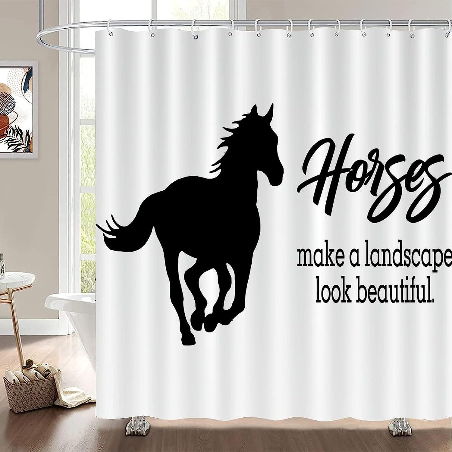 Horse Quote Black and White Shower Curtain - Funny Bathroom Decor