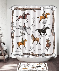 Horse Riding Pattern Shower Curtain - Equestrian Bathroom Decor