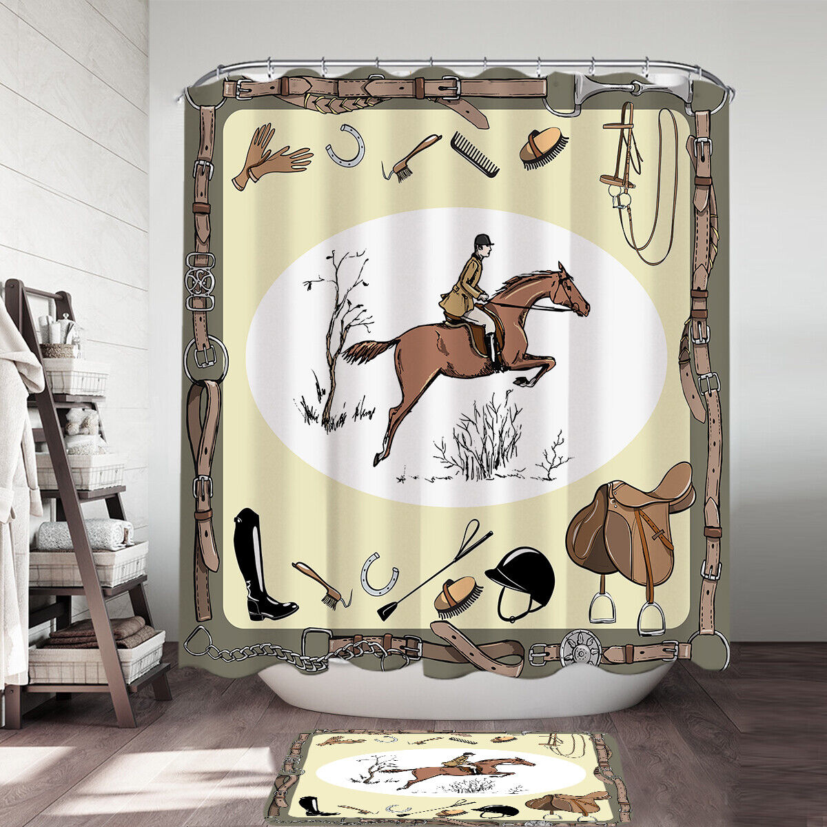 Horse Riding Shower Curtain - Equestrian Bathroom Decor