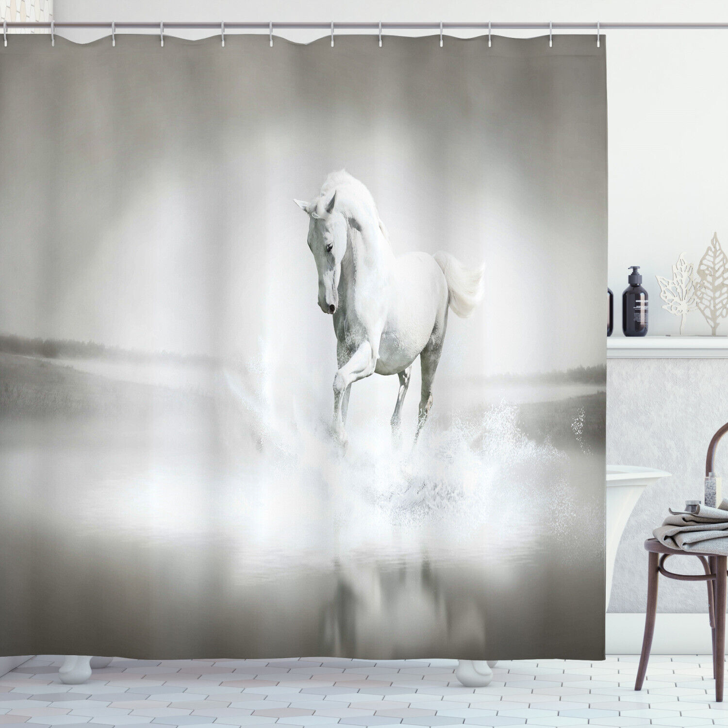 Horse Running Through Water - Motivational Wild Animal Shower Curtain