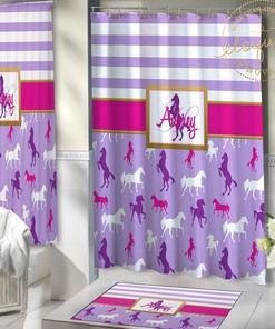 Horse Shower Curtain For Girls - Personalized With Name - Bathroom Decor