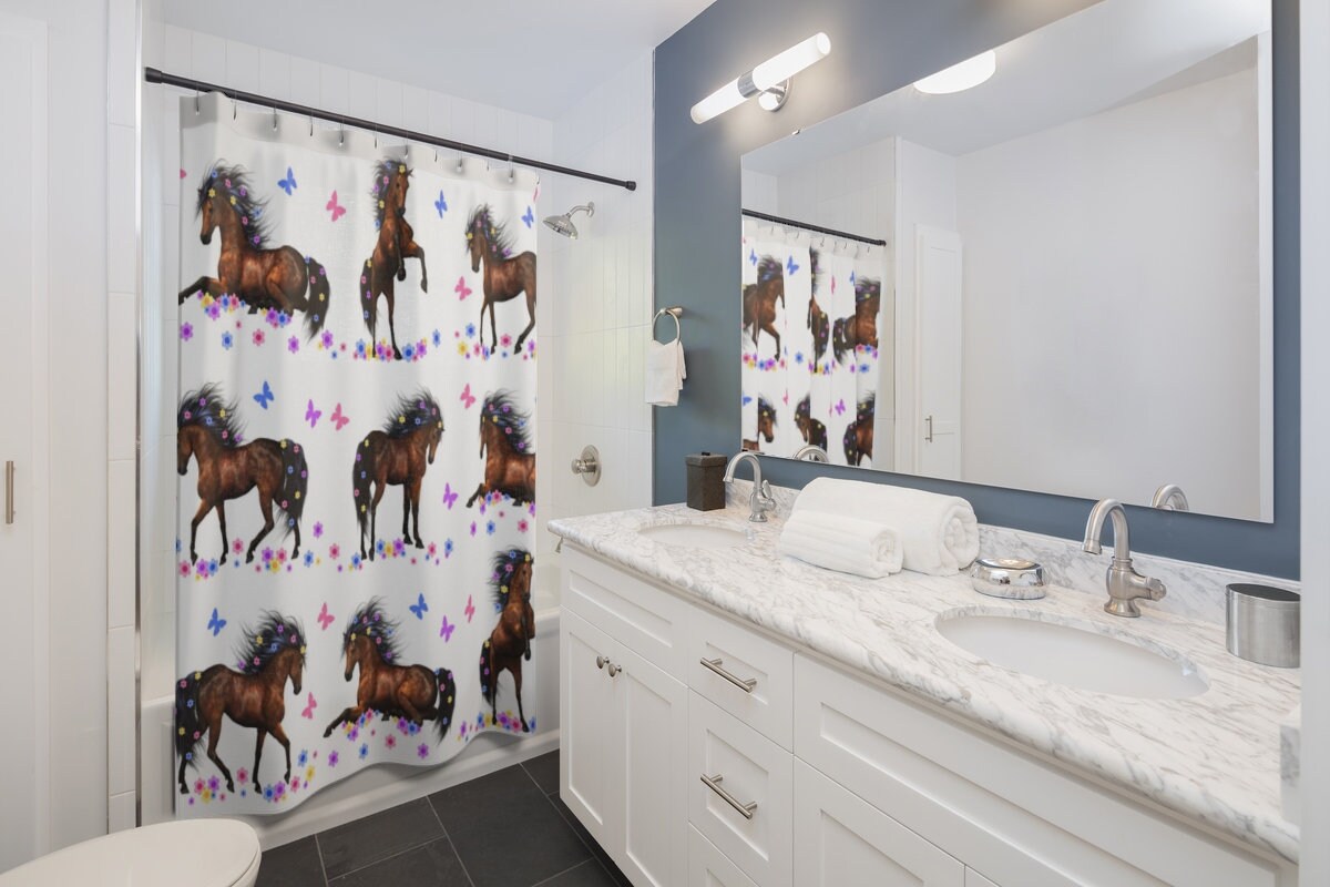 Horse Shower Curtain - Girls Bathroom Decor
