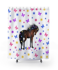 Horse Shower Curtain - Girls Bathroom Room Decor - Horse Lover Gift