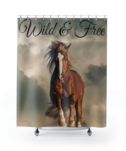 Horse Shower Curtain - Modern Equestrian Bathroom Decor 