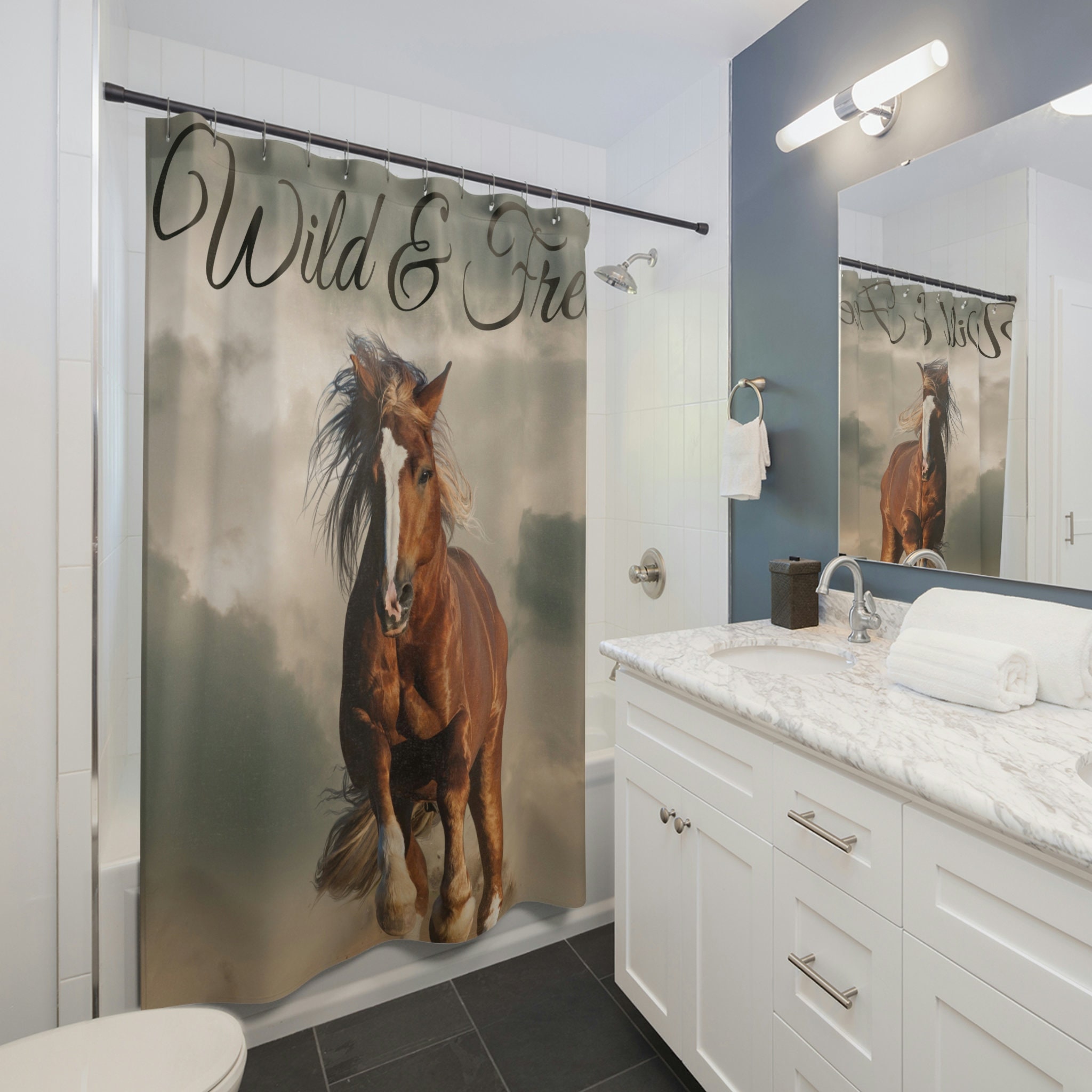 Horse Shower Curtain - Modern Equestrian Bathroom Decor